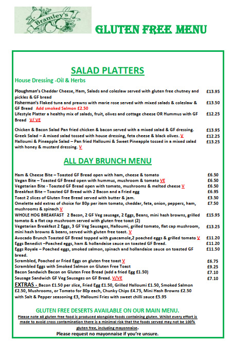 Gluten Free Menu