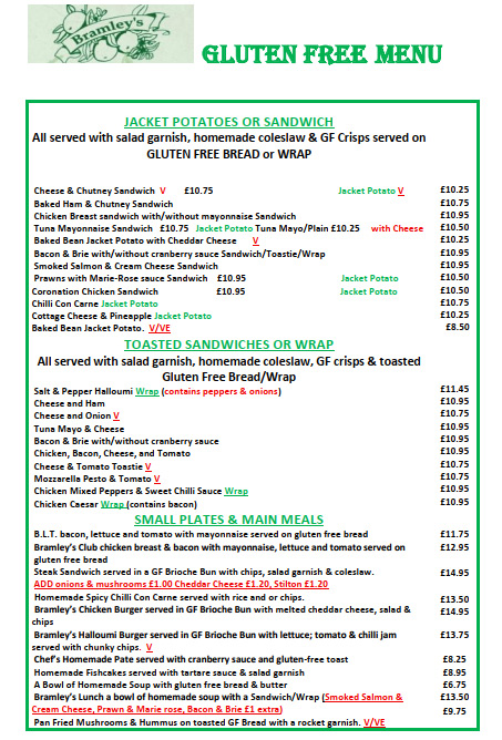 Gluten Free Menu